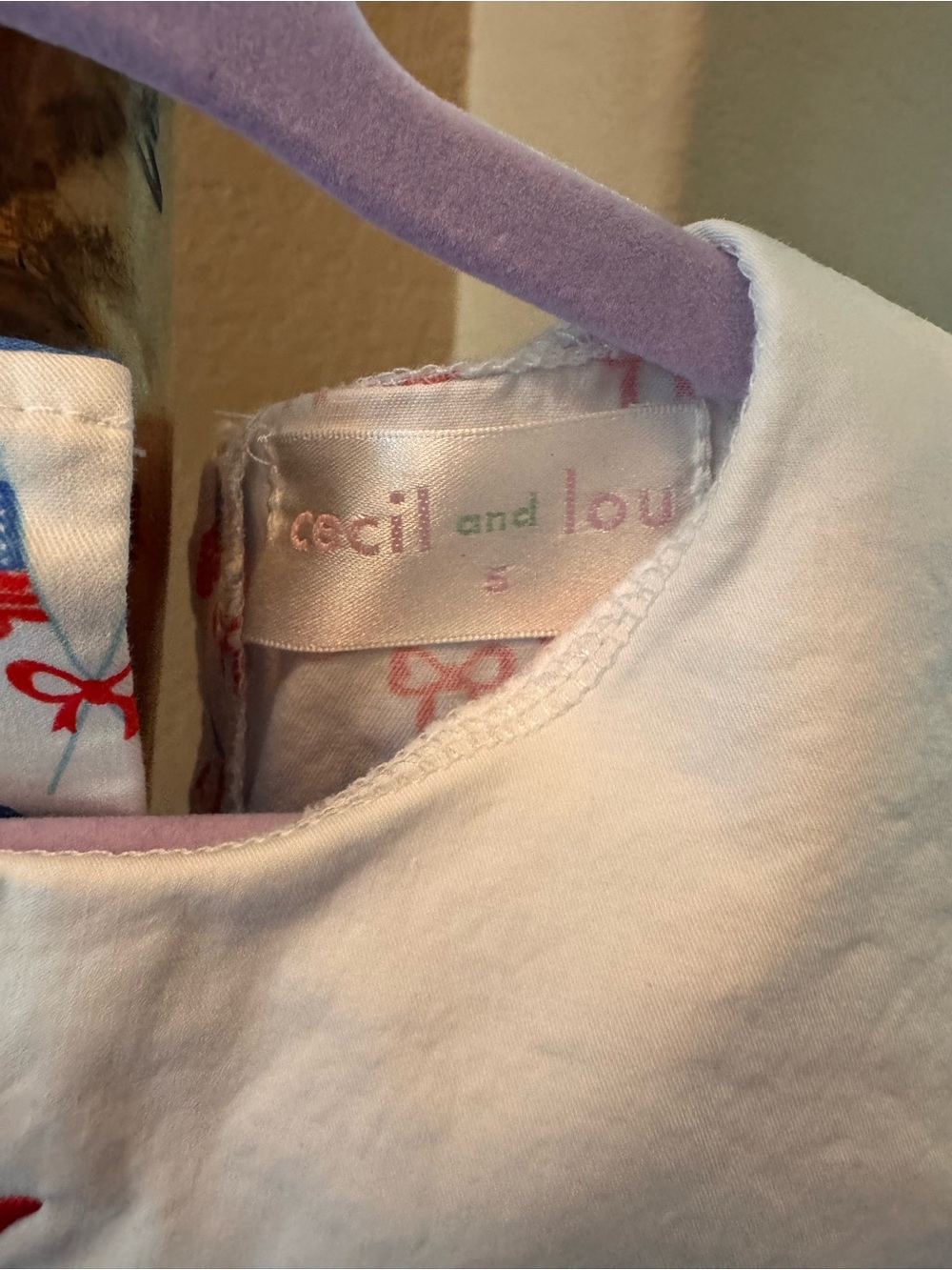 Cecil and Lou White Sundress with Blue & Red Bow Print - Picture 3 of 4